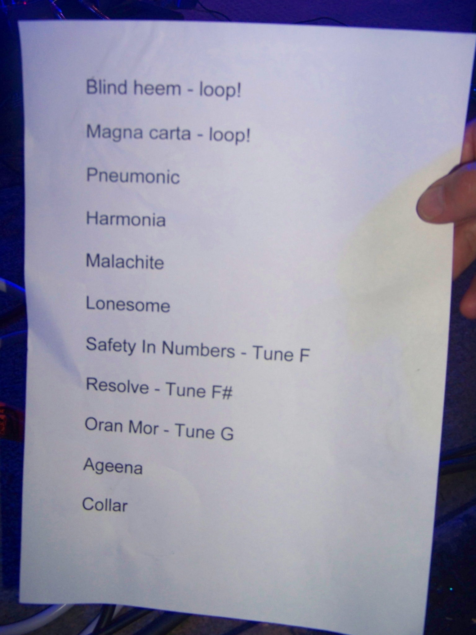 Set list from the Jakob show at San Francisco Bathhouse, Friday 24 October 2014