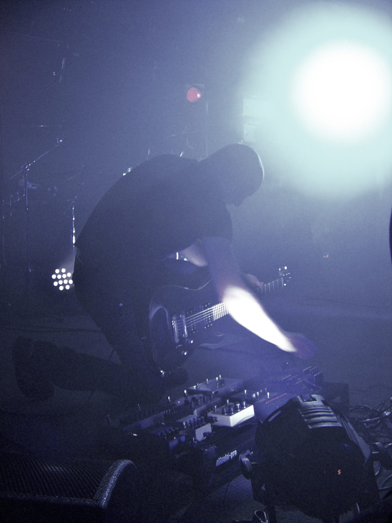 Jakob guitarist Jeff Boyle adjusting his effects pedals at the Wellington gig on Friday night