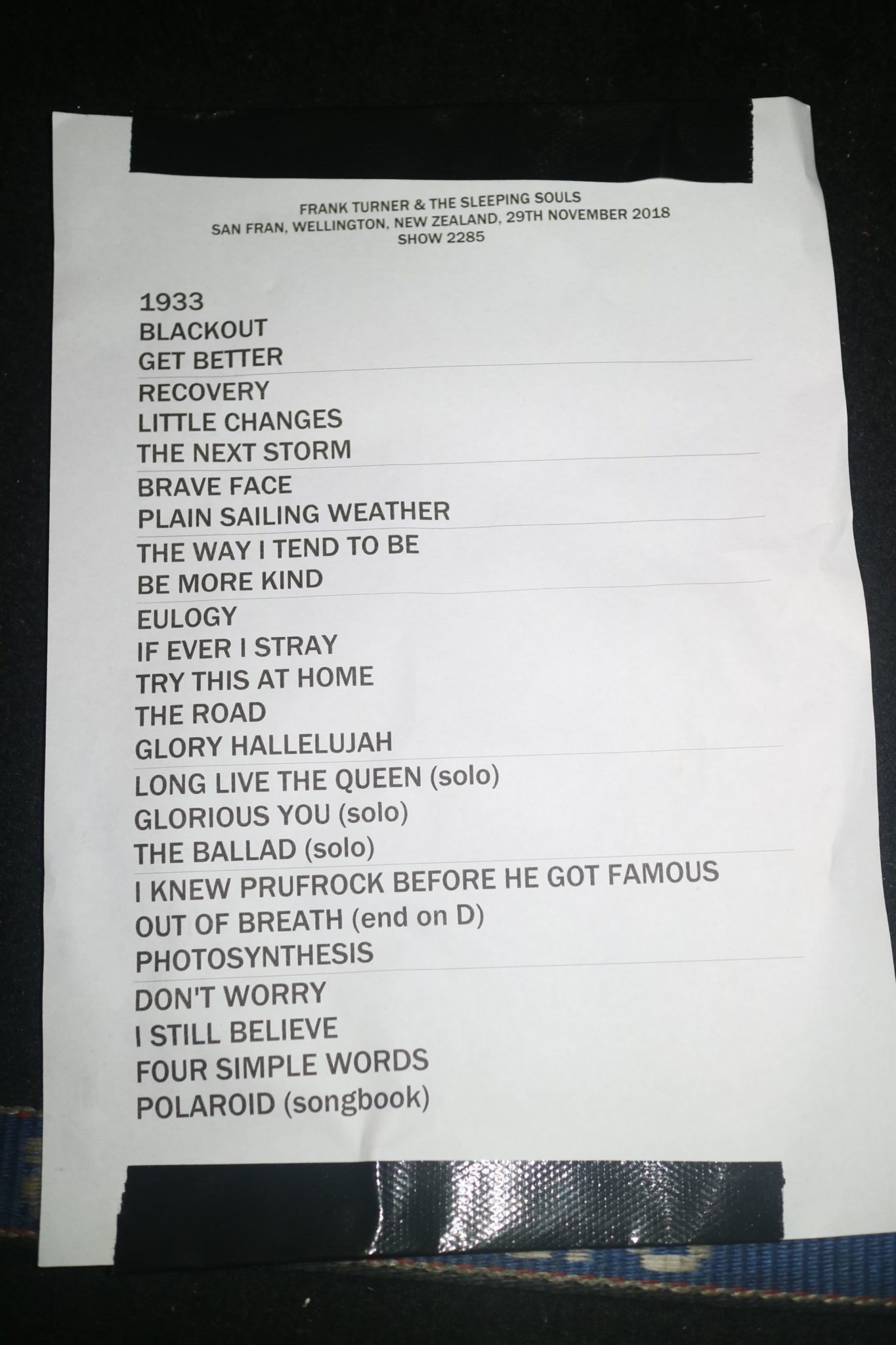Frank Turner San Fran Wellington set list